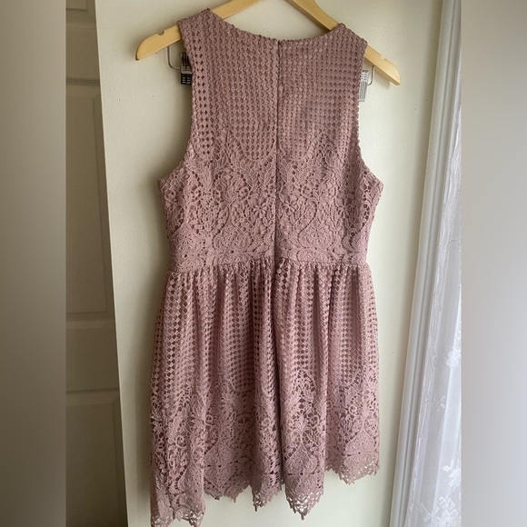 Ark & Co Lace Mini Dress Dusty Rose Pink Sleeveless Boho Size Large Fit & Flare - Picture 4 of 6